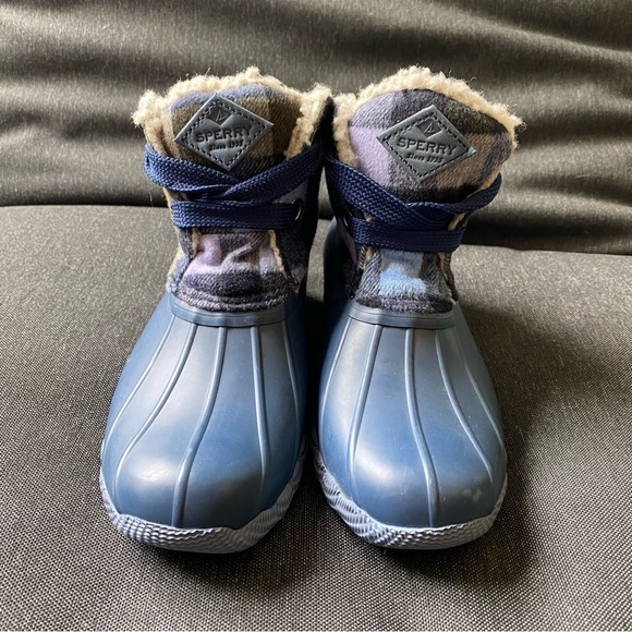 NEW Sperry Topsider Saltwater Blue Checkered Wool Boots Rain Snow Women’s Size 6 - Picture 3 of 9
